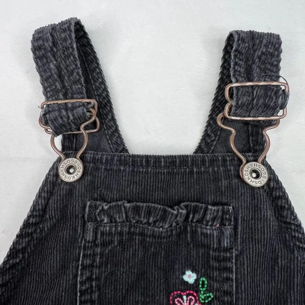 Vintage OshKosh B'Gosh Floral Black Corduroy Vestbak Overalls